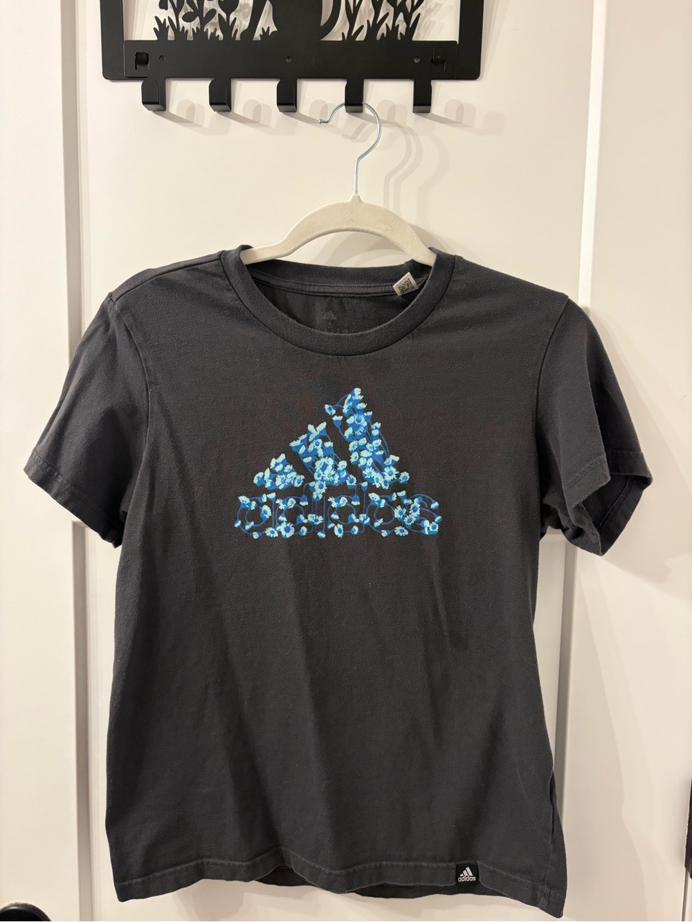 Adidas Dark Grey Tee with Blue Floral Logo